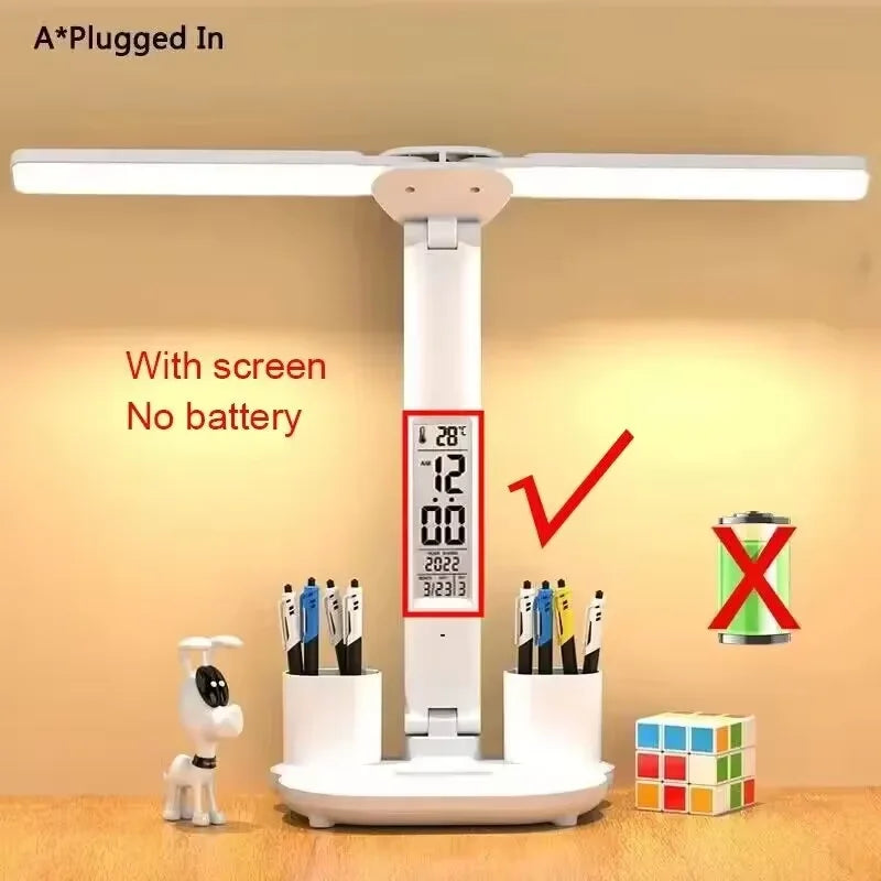 USB Rechargeable Dimmable Desk Lamp with Dual Heads & 180° Rotation