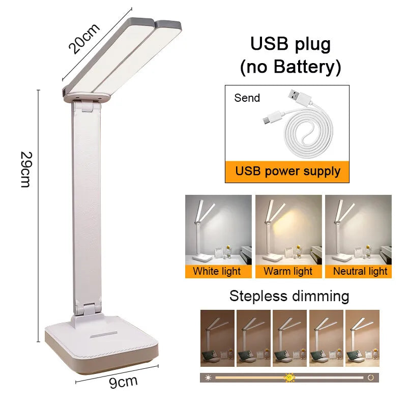 Dual-Head LED Desk Lamp | 3-Level Dimmable | Foldable & Eye Protection