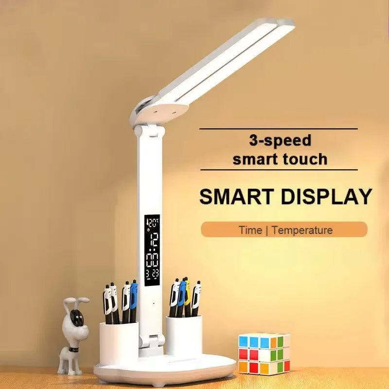 USB Rechargeable Dimmable Desk Lamp with Dual Heads & 180° Rotation