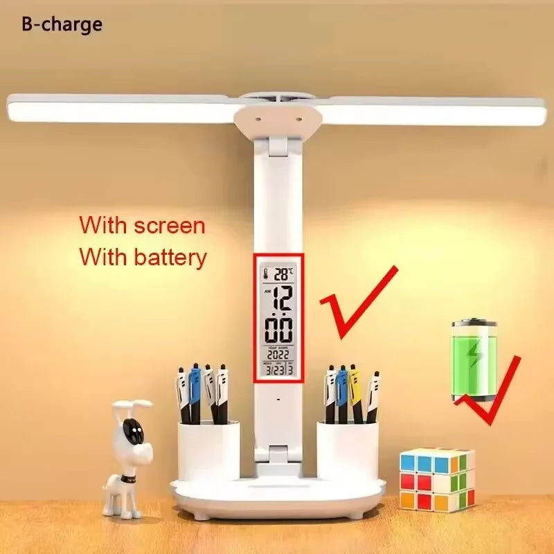 USB Rechargeable Dimmable Desk Lamp with Dual Heads & 180° Rotation