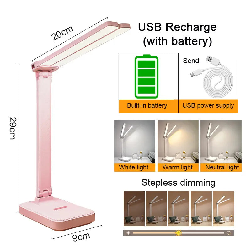 Dual-Head LED Desk Lamp | 3-Level Dimmable | Foldable & Eye Protection