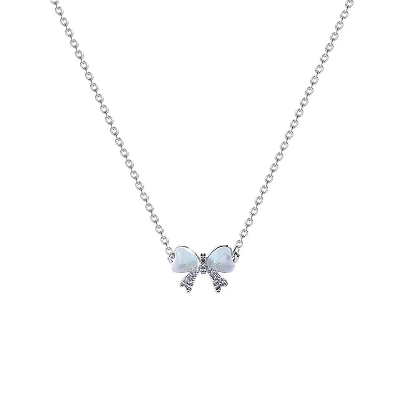 Elegant Opal Bow Necklace – Chic & Timeless Beauty 🎀✨